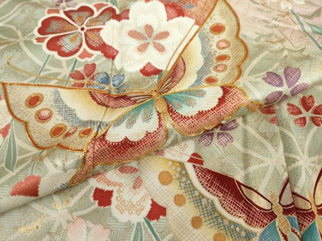 平和屋着物●豪華振袖 駒刺繍 花蝶文 暈し染め 金銀彩 正絹 逸品 DAAV4902ud