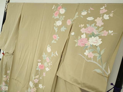 平和屋着物●訪問着　友禅　草花文　仮絵羽　正絹　逸品　未使用　DAAV4919ud
