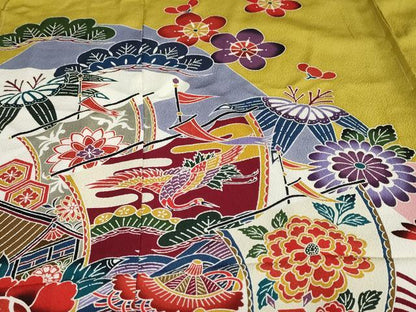 平和屋着物●豪華振袖　紅型　流水飛鶴草花文　仮絵羽　逸品　未使用　DAAV4922ud