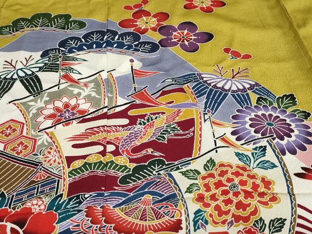 平和屋着物●豪華振袖　紅型　流水飛鶴草花文　仮絵羽　逸品　未使用　DAAV4922ud