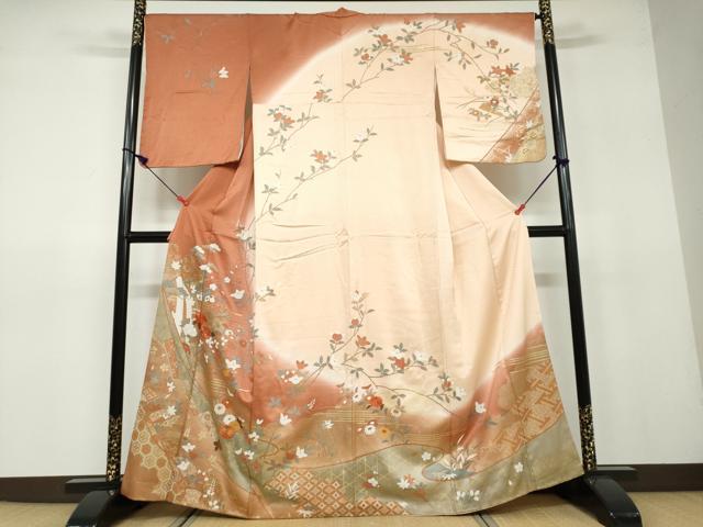 平和屋着物●訪問着 駒刺繍 風景草花文 暈し染め 金彩 正絹 逸品 DAAV4946ud