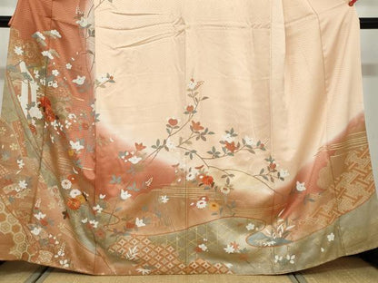 平和屋着物●訪問着 駒刺繍 風景草花文 暈し染め 金彩 正絹 逸品 DAAV4946ud