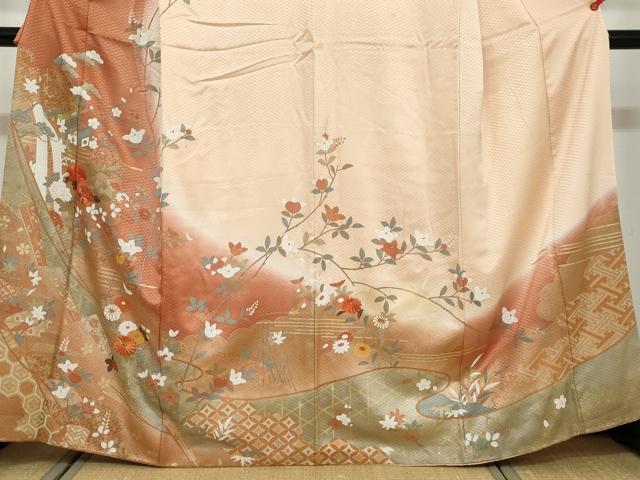 平和屋着物●訪問着 駒刺繍 風景草花文 暈し染め 金彩 正絹 逸品 DAAV4946ud