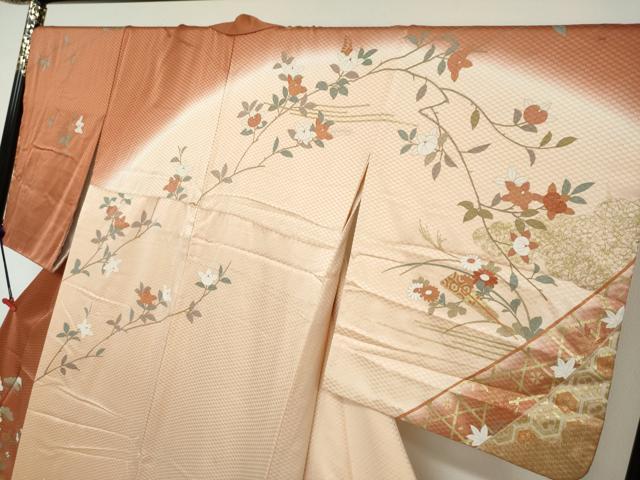 平和屋着物●訪問着 駒刺繍 風景草花文 暈し染め 金彩 正絹 逸品 DAAV4946ud