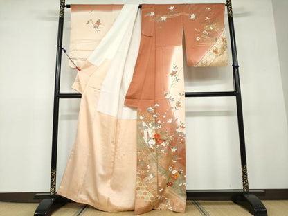 平和屋着物●訪問着 駒刺繍 風景草花文 暈し染め 金彩 正絹 逸品 DAAV4946ud