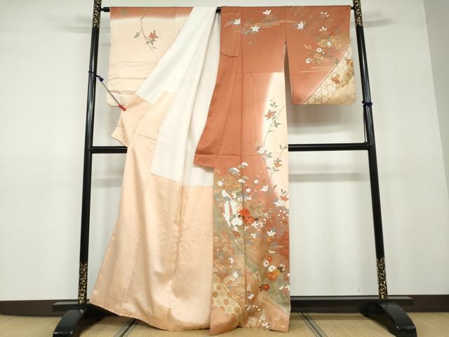 平和屋着物●訪問着 駒刺繍 風景草花文 暈し染め 金彩 正絹 逸品 DAAV4946ud
