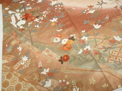 平和屋着物●訪問着 駒刺繍 風景草花文 暈し染め 金彩 正絹 逸品 DAAV4946ud