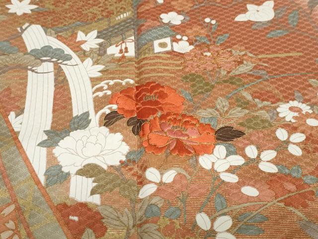 平和屋着物●訪問着 駒刺繍 風景草花文 暈し染め 金彩 正絹 逸品 DAAV4946ud