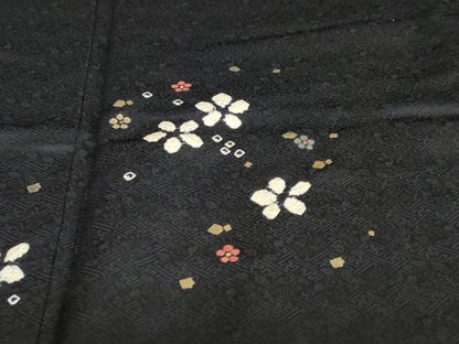 平和屋着物●訪問着　絞り　流水舞花文　黒地　金彩　正絹　逸品　DAAV4948ud