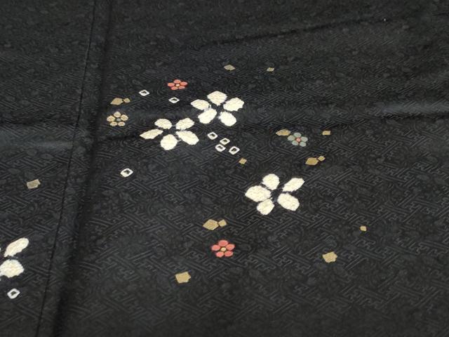 平和屋着物●訪問着　絞り　流水舞花文　黒地　金彩　正絹　逸品　DAAV4948ud