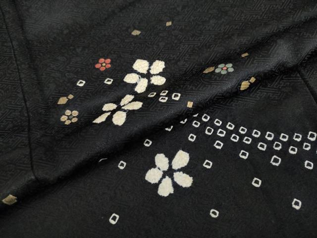 平和屋着物●訪問着　絞り　流水舞花文　黒地　金彩　正絹　逸品　DAAV4948ud