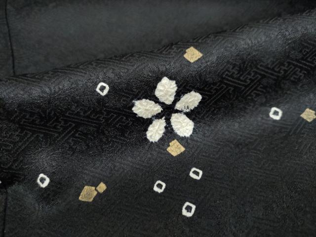 平和屋着物●訪問着　絞り　流水舞花文　黒地　金彩　正絹　逸品　DAAV4948ud