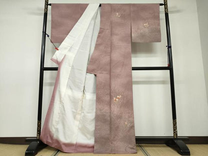 平和屋着物●訪問着 紬地 刺繍 草花文 金彩 正絹 逸品 DAAV4954ud