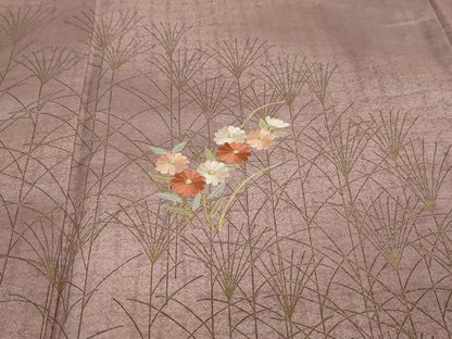 平和屋着物●訪問着 紬地 刺繍 草花文 金彩 正絹 逸品 DAAV4954ud