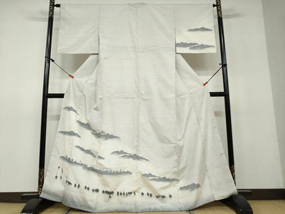平和屋着物●訪問着 紬地 大名行列 正絹 逸品 DAAV4956ud