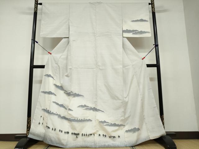 平和屋着物●訪問着 紬地 大名行列 正絹 逸品 DAAV4956ud