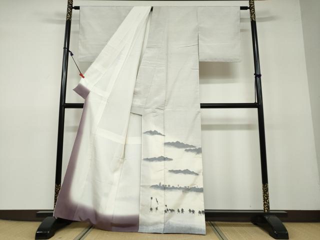 平和屋着物●訪問着 紬地 大名行列 正絹 逸品 DAAV4956ud