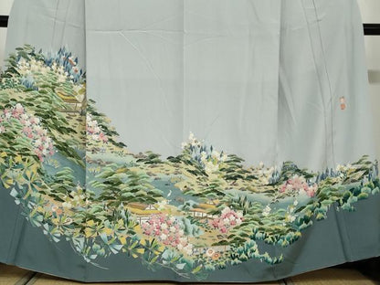 平和屋着物●豪華色留袖　友禅　作家物　流水風景草花文　正絹　逸品　DAAV4957ud