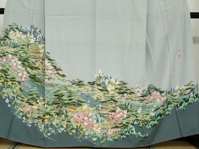 平和屋着物●豪華色留袖　友禅　作家物　流水風景草花文　正絹　逸品　DAAV4957ud