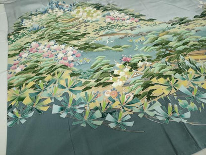 平和屋着物●豪華色留袖　友禅　作家物　流水風景草花文　正絹　逸品　DAAV4957ud