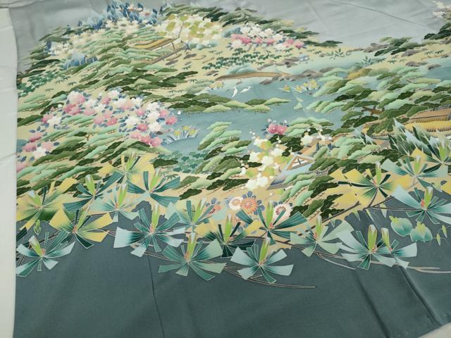 平和屋着物●豪華色留袖　友禅　作家物　流水風景草花文　正絹　逸品　DAAV4957ud