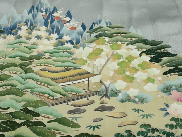 平和屋着物●豪華色留袖　友禅　作家物　流水風景草花文　正絹　逸品　DAAV4957ud