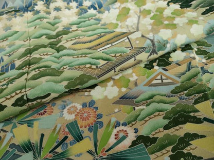 平和屋着物●豪華色留袖　友禅　作家物　流水風景草花文　正絹　逸品　DAAV4957ud