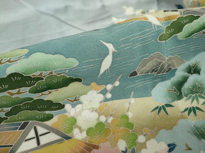 平和屋着物●豪華色留袖　友禅　作家物　流水風景草花文　正絹　逸品　DAAV4957ud