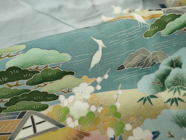 平和屋着物●豪華色留袖　友禅　作家物　流水風景草花文　正絹　逸品　DAAV4957ud