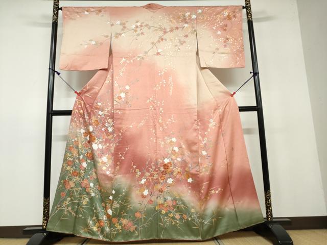 平和屋着物●訪問着 作家物 草花文 暈し染め 金銀彩 正絹 逸品 DAAV4960ud