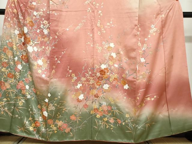 平和屋着物●訪問着 作家物 草花文 暈し染め 金銀彩 正絹 逸品 DAAV4960ud