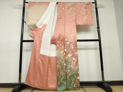 平和屋着物●訪問着 作家物 草花文 暈し染め 金銀彩 正絹 逸品 DAAV4960ud