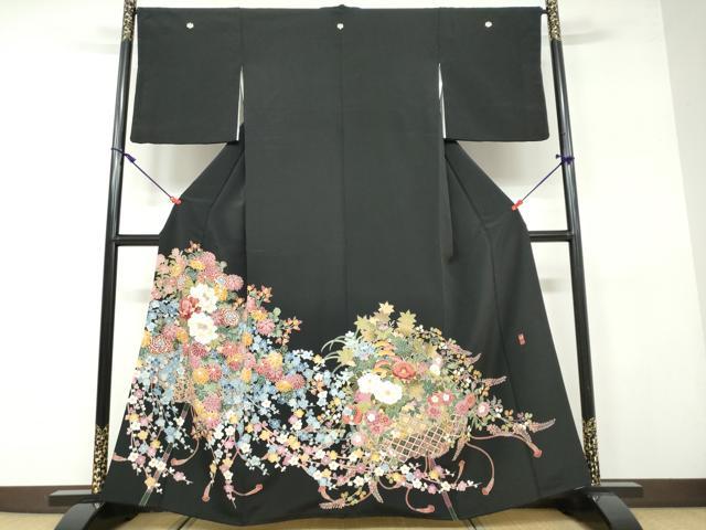 平和屋着物●豪華黒留袖 友禅 作家物 吉祥草花文 正絹 逸品 DAAV4971ud