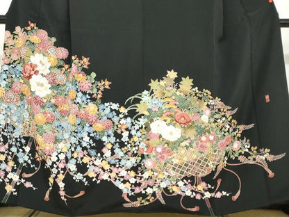 平和屋着物●豪華黒留袖 友禅 作家物 吉祥草花文 正絹 逸品 DAAV4971ud