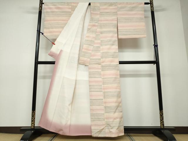 平和屋着物●上質な紬　横段文　正絹　逸品　DAAV4982ud