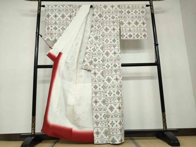 平和屋着物●上質な紬 幾何学文様 正絹 逸品 DAAV4989ud
