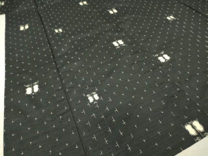 平和屋着物▽上質な紬 単衣 椿 黒地 正絹 逸品 DAAV5015az