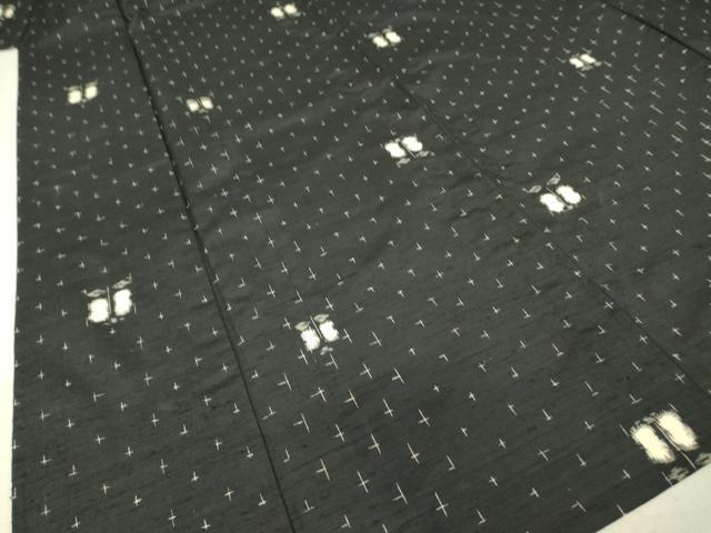 平和屋着物▽上質な紬 単衣 椿 黒地 正絹 逸品 DAAV5015az