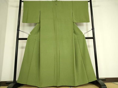 平和屋着物▽上質な色無地 単衣 柳染色 正絹 逸品 DAAV5016az
