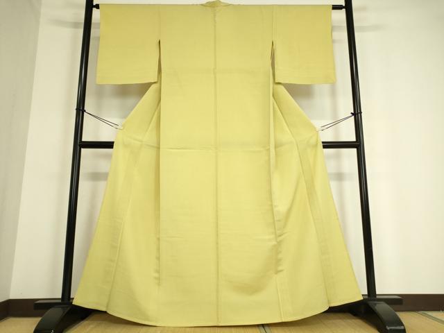 平和屋着物▽上質な色無地 単衣 お召縮緬 淡黄色 正絹 逸品 DAAV5017az