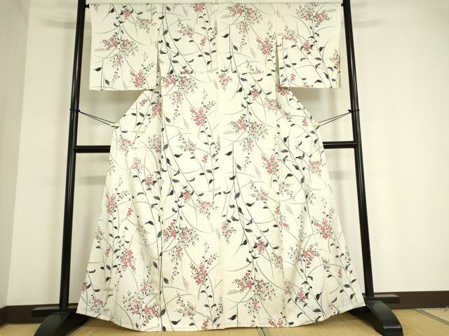 平和屋着物▽上質な小紋 単衣 草花文 正絹 逸品 DAAV5018az