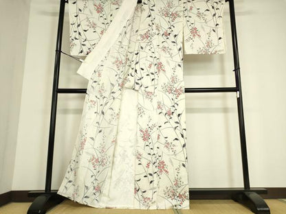 平和屋着物▽上質な小紋 単衣 草花文 正絹 逸品 DAAV5018az