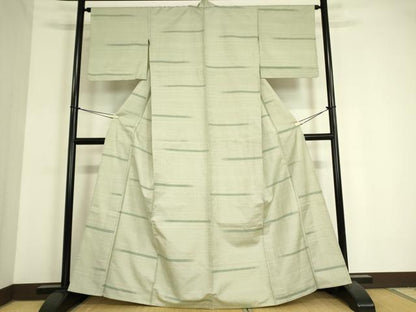 平和屋着物▽上質な紬 単衣 横段絣文 100亀甲 正絹 逸品 DAAV5023az