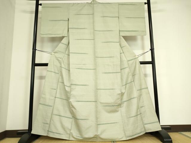 平和屋着物▽上質な紬 単衣 横段絣文 100亀甲 正絹 逸品 DAAV5023az