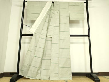 平和屋着物▽上質な紬 単衣 横段絣文 100亀甲 正絹 逸品 DAAV5023az