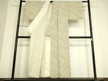 平和屋着物▽上質な小紋　単衣　網目文　正絹　逸品　DAAV5024az