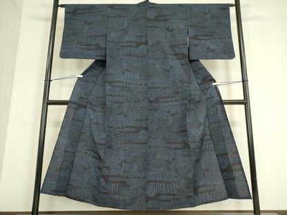 平和屋着物▽結城紬 単衣 風景牡丹文 正絹 逸品 DAAV5029az