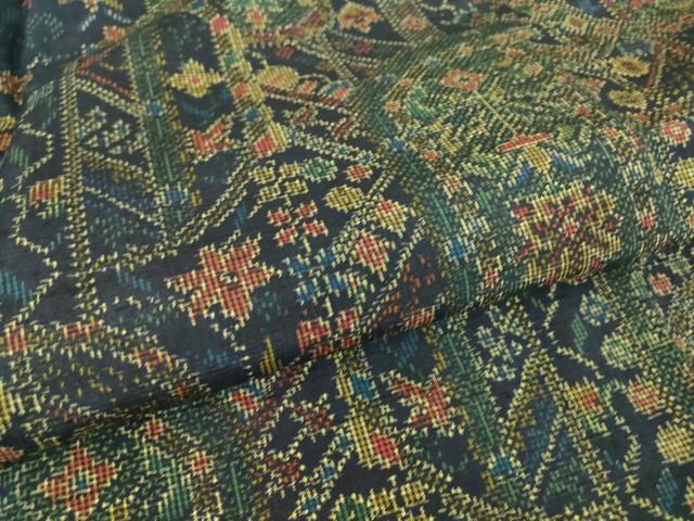 平和屋着物▽上質な紬 単衣 幾何学花文 正絹 逸品 DAAV5030az