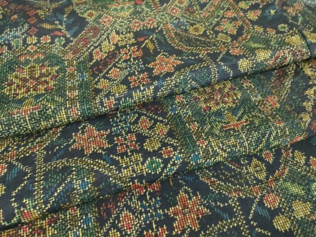 平和屋着物▽上質な紬 単衣 幾何学花文 正絹 逸品 DAAV5030az