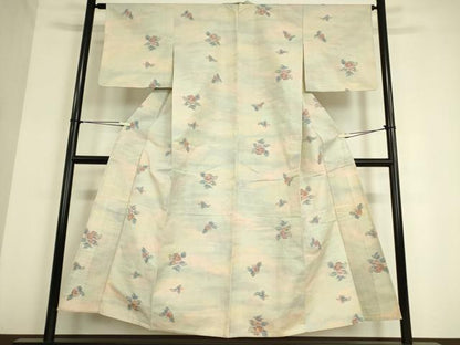 平和屋着物▽上質な紬 単衣 舞花文 正絹 逸品 DAAV5031az